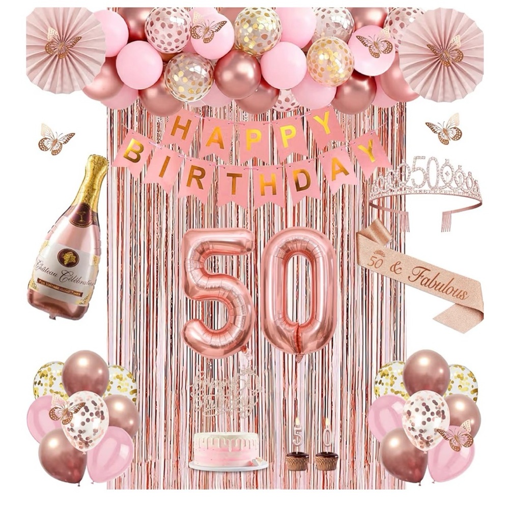 50th Birthday Decorations for Women, Rose Gold Happy 50th Birthday Decorations